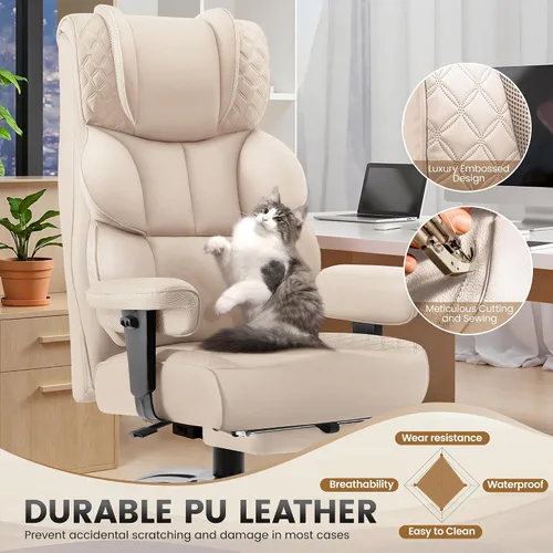 Miniatura 4 de BestGlory Silla de escritorio de oficina, silla grande y alta de cuero para juegos con reposapiés, amplia, ergonómica, cómoda, silla ejecutiva