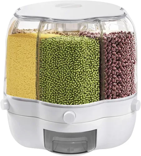 Dispensador de arroz giratorio grande con 6 rejillas de almacenamiento de cereales, cubo de arroz blanco, contenedor de arroz integral con tapa,