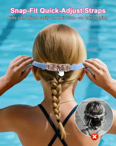 Miniatura 6 de Keary - Paquete de 2 gafas de natación para niños con cubierta nasal, anti-UV, antiempañamiento, para piscina y agua, para niños de 3 a 12 años