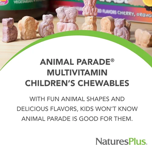 Miniatura 3 de NaturesPlus Animal Parade - Multivitamínico masticable para niños, sabor a uva, 180 tabletas en forma de animal, promueve la salud y el bienestar