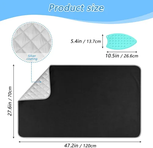 Miniatura 2 de YETTASBIN Alfombrilla de planchar negra de color sólido con almohadilla de silicona para planchar de viaje, manta de planchado portátil resistente