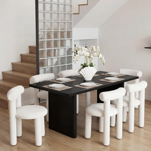Miniatura 12 de DUOMAY Juego de 4 Sillas de Comedor Modernas Negras de Bouclé, Sillas de Cocina Tapizadas Sherpa Sin Brazos con Respaldo de Barril, Sillas