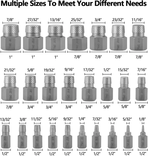 Miniatura 2 de Juego de 25 extractores de tornillos, extractores de salida fácil de múltiples splines CR-MO para quitar pernos rotos, pernos, tornillos de enchufe