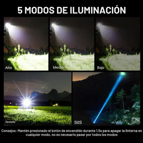 Miniatura 5 de AKNEAR Linterna recargable de alta luminosidad súper brillante (pantalla digital, 1 paquete)