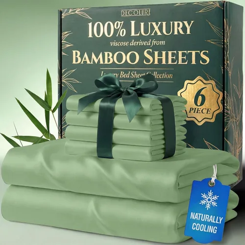 Miniatura 30 de DECOLURE Juego de sábanas 100% viscosa derivada de bambú, tamaño individual, sábanas de lujo de 4 piezas de enfriamiento natural, juego de cama