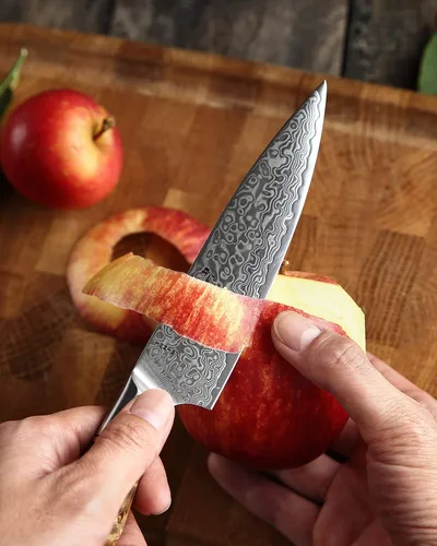 Miniatura 6 de HEZHEN Cuchillo utilitario de 5 pulgadas con filo de navaja - Acero de Damasco con patrón de rosa multifuncional VG10 cuchillo profesional