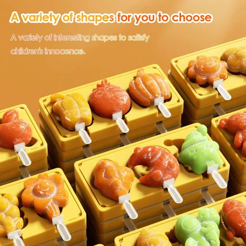 Miniatura 7 de Rolin Roly Moldes amarillos de silicona para paletas de hielo con 5 varillas, molde para hacer helados con tapa, moldes reutilizables para tarta