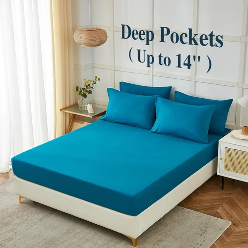 Miniatura 3 de ILAVANDE Juego de Sábanas King Size Verde Azulado de 6 Piezas, Sábanas de Cama King de Microfibra Serie 1800 Súper Suaves de Lujo Hotelero