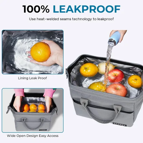 Miniatura 5 de ECHSRT Lonchera grande aislada para mujeres y hombres, a prueba de fugas, para el trabajo, viajes, adultos, lonchera térmica para oficina, 10 L, Gris