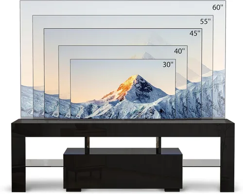 Miniatura 6 de Bonnlo Soporte de TV LED de 51 pulgadas, moderno centro de entretenimiento negro con luces LED y almacenamiento para televisores de 45/50/55/60