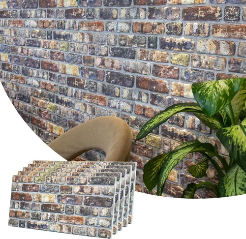 Miniatura 55 de Dundee Deco Paneles de pared 3D de ladrillo sintético, revestimiento de pared con aspecto de piedra roja, gris y marrón, espuma de poliestireno