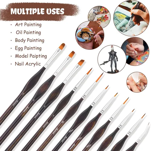 Miniatura 4 de Fuumuui - Pinceles de pintura en miniatura, 11 piezas de pinceles de pintura con microdetalles para modelo, pintura por números, juego de pinceles
