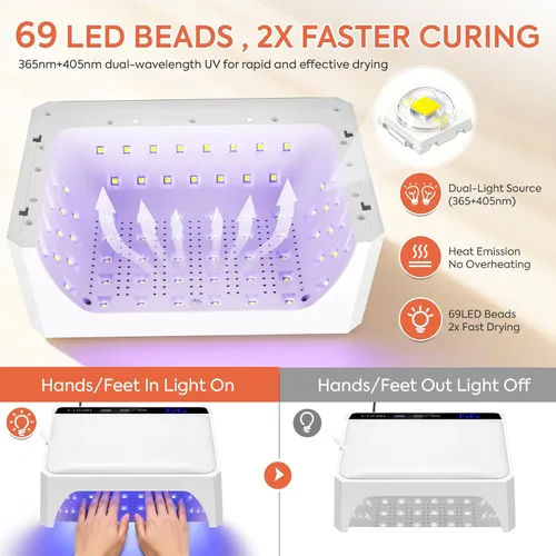 Miniatura 6 de Lámpara de uñas LED UV, luz UV de 120 W para uñas de gel con 69 cuentas, secador de uñas profesional de secado rápido para esmalte de gel, diseño