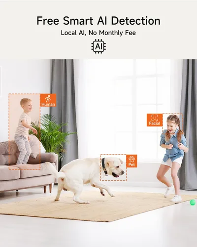 Miniatura 3 de Cámara de seguridad inteligente 3K para interiores con detección de IA humana/mascota/facial, cobertura panorámica de 360°, audio de 2 vías, Wi-Fi
