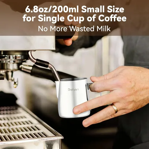 Miniatura 2 de Dailyart - Jarra espumadora de leche de 6.8 oz/6.8 fl oz, acero inoxidable 304, con escala interna, accesorios de espresso, jarras espumadoras