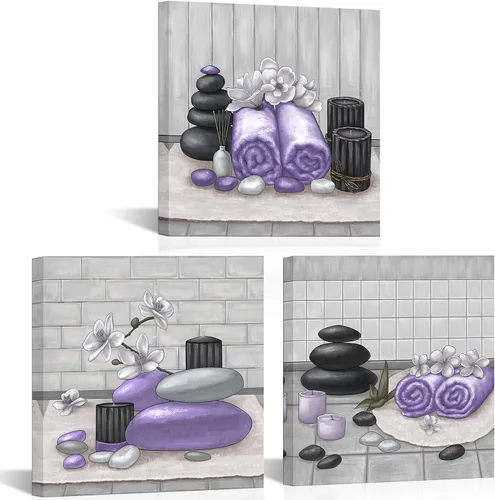 Miniatura 13 de RnnJoile Arte de pared de lienzo para spa con piedra Zen y orquídea, pintura de estilo bodegón amarillo, impresiones para decoración de baño