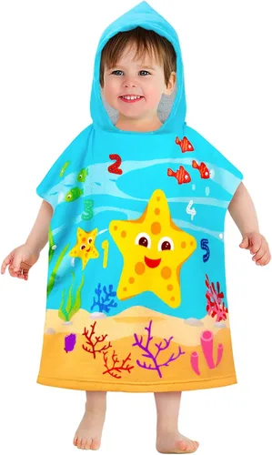 HUANLANG Toalla de playa con capucha para niños y niñas, toalla de playa para baño, piscina, poncho de playa, toalla de algodón súper suave y