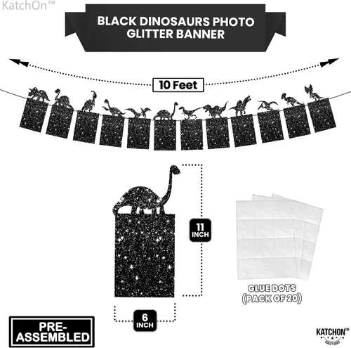 Miniatura 4 de KatchOn Cartel de fotos de dinosaurio negro con purpurina, 10 pies, pre-encordado, decoración de dinosaurio, accesorios de fotos para decoraciones