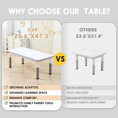 Miniatura 2 de Juego de mesa y silla para niños pequeños, centro de actividades ajustable con patas antideslizantes y superficie a prueba de graffiti de 3 a 12 años