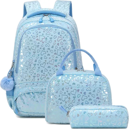 Miniatura 79 de Juego de mochila para niñas y adolescentes, mochila escolar para niños con bolsa para el almuerzo, estuche para lápices, mochilas escolares