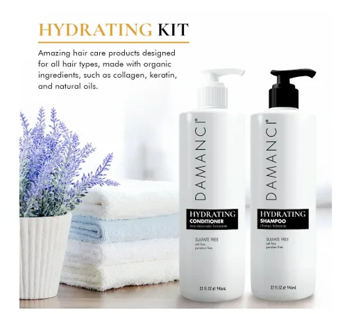 Miniatura 4 de Damanci Champú y acondicionador hidratante dúo, champú y acondicionador sin sulfato para cabello seco, con queratina y colágeno, sin parabenos ni