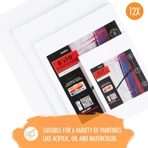 Miniatura 2 de Neliblu Lienzos blancos para pintar, paquete de 12, variados, tableros de lienzo de pintura de algodón para pintura al óleo y acrílica, lienzo