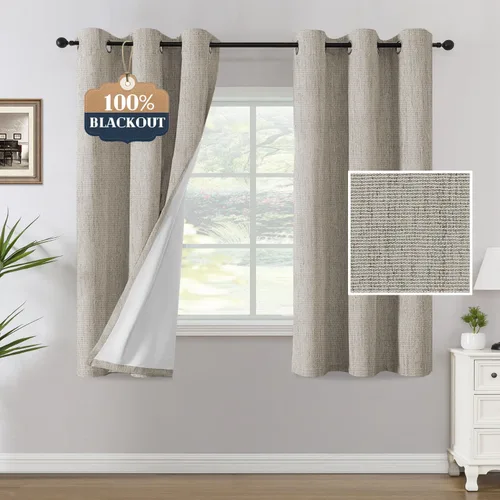 Miniatura 22 de H.VERSAILTEX Cortinas opacas de lino chenilla para dormitorio, térmicamente aisladas, cortinas texturizadas con aspecto de lino con revestimiento