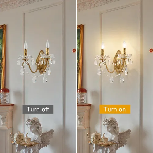 Miniatura 3 de Juego de 2 Apliques de Pared de Cristal, Apliques de Pared de Cristal, Apliques de Pared Vintage, Acabado de Latón Dorado con Gotas de Vidrio
