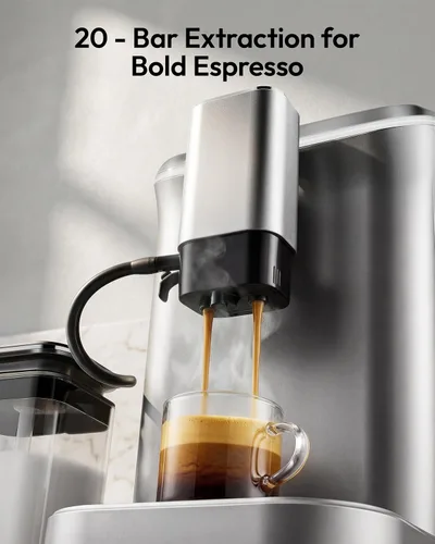 Miniatura 5 de EUHOMY Máquina de café espresso totalmente automática, cafetera de 20 barras con molinillo y espumador de leche integrado, máquina de café