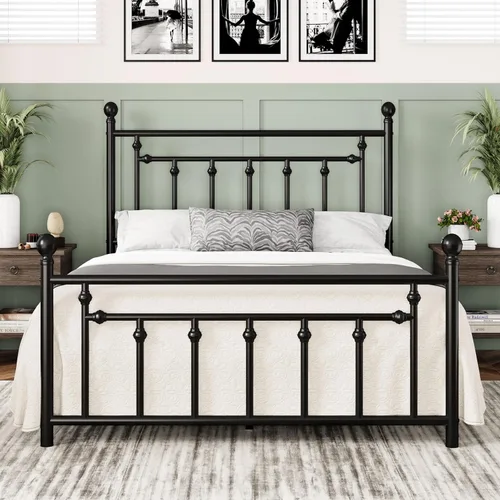 Miniatura 10 de Allewie Armazón de Cama de Plataforma de Metal de 14 Pulgadas Tamaño Queen con Cabecera y Pie de Cama Vintage Victoriano/Base de Blanco