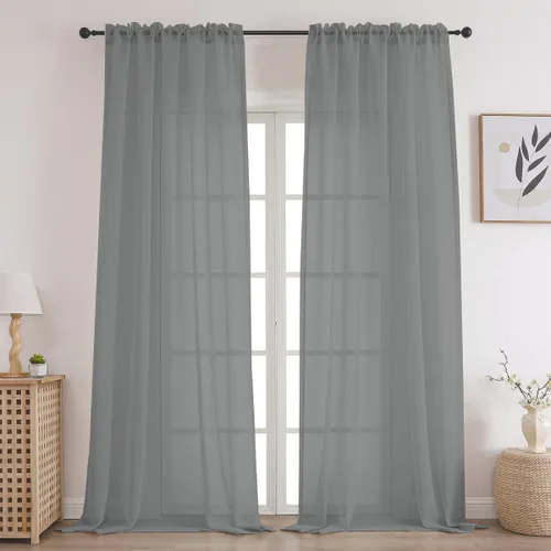 Miniatura 40 de CUCRAF Juego de 2 paneles de cortinas traslúcidas negras de 72 pulgadas de largo, con bolsillo para barra, cortinas de gasa para sala de estar