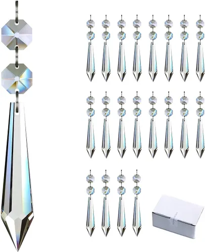 Miniatura 9 de 20pcs 1.496 in Candelabro Cristales Piezas de Repuesto Prismas Colgantes Colgantes Colgante Claro Carámbano Caída con Cuentas Octágonas de Vidrio
