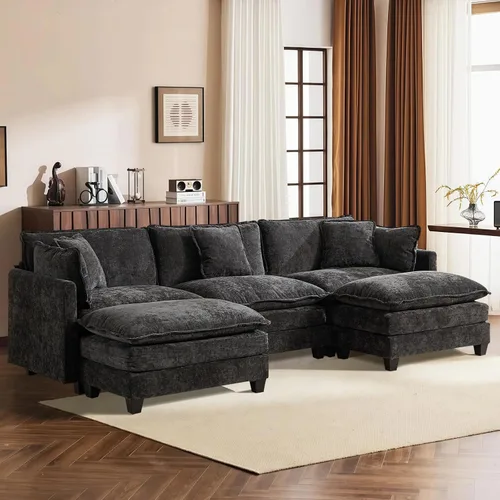 Miniatura 61 de Sofá seccional modular convertible de 76.7", sofás de dos plazas de chenilla con asiento profundo y cojines tipo loveseat para sala de estar, Beige