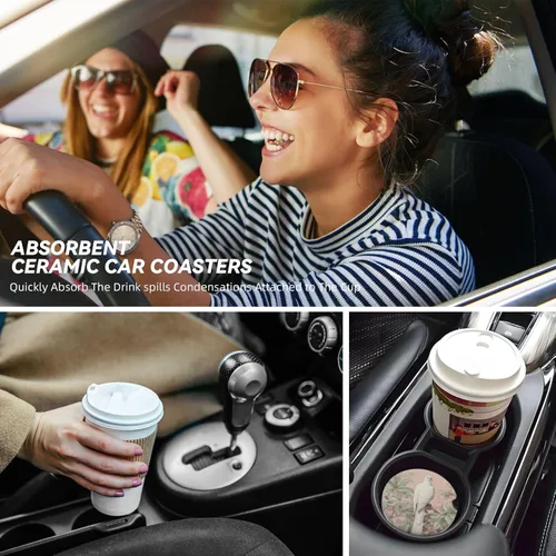 Miniatura 7 de GACCAP Posavasos de coche para portavasos, 2 unidades de cerámica absorbente antideslizante universal de 2.56 pulgadas para portavasos de coche