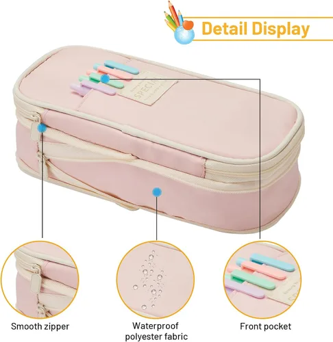 Miniatura 4 de Sonuimy Estuche para lápices de gran capacidad, lindo estuche estético de gran capacidad con cremallera, estuche para lápices y bolígrafos portátil