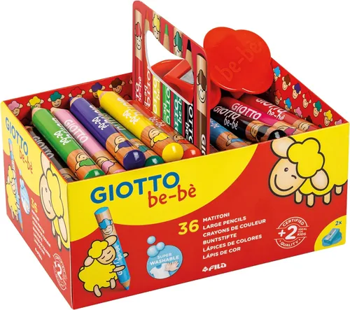 Miniatura 2 de GIOTTO be-bè Lápices y sacapuntas grandes paquete preescolar para niños pequeños, 36 lápices, colores surtidos, ideal para la escuela y el hogar