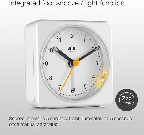 Miniatura 4 de Braun Reloj despertador analógico clásico con repetición y luz, movimiento de barrido de cuarzo silencioso, alarma de pitido Crescendo en blanco
