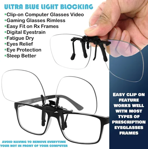 Miniatura 5 de Yogo Vision Blue Light Clip on Computer Glasses Video Gaming Glasses Easy Fit Digital Eyestrain Eye Protection (2 Pack)