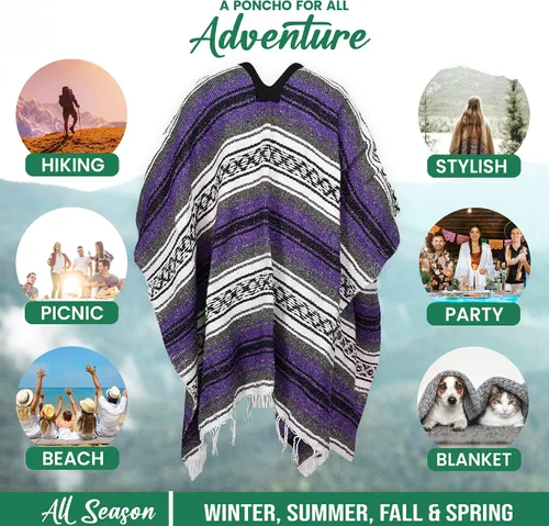 Miniatura 107 de Artisans Bazaar Poncho tradicional mexicano de Baja para hombres y mujeres, auténtico sarape de Gaban, manta de vaquero Pancho Jorongo