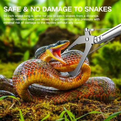 Miniatura 4 de Pinzas de serpiente de 60 pulgadas, agarrador plegable profesional de reptiles, herramienta de manejo de mandíbula ancha, gancho de serpiente