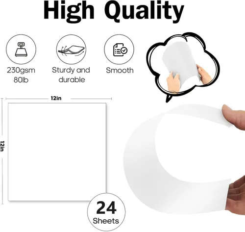 Miniatura 2 de Cartulina blanca 12x12 - 24 hojas de papel de cartulina, Goefun papel de cartulina blanca de 80 lb para hacer tarjetas, Cricut, manualidades, Blanco