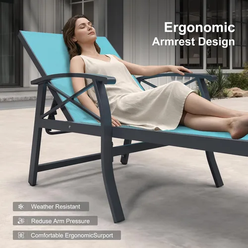 Miniatura 3 de PURPLE LEAF Oversized Chaise Lounge Chair Outdoor Set of 2 Extra Wide Pool Lounge Chairs 5 Adjustable Position with Armrests and Side Table Aluminum
