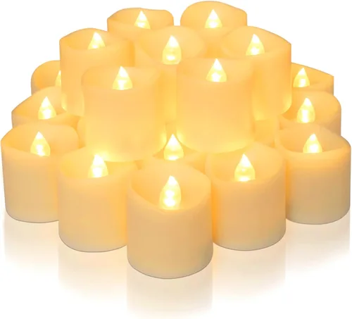 Homemory - Paquete de 24 velas votivas LED sin llama con temporizador, luz de té de larga duración, funcionamiento a pila con temporizadores, ciclo