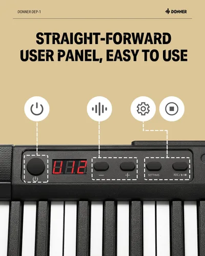 Miniatura 6 de Donner Teclado de piano de 88 teclas, piano digital para principiantes, teclas sensibles a la velocidad, piano eléctrico portátil con soporte, pedal
