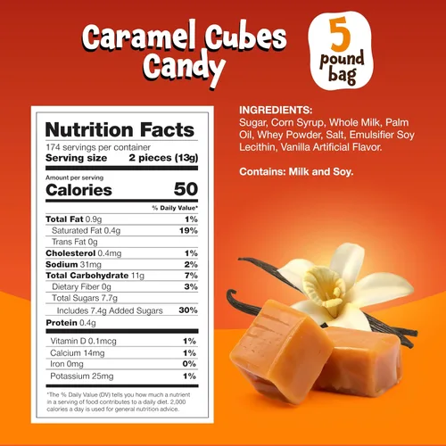 Miniatura 2 de Caramel Cubes Candy - Paquete a granel de 5 libras - Caramelos envueltos individualmente para buffets de dulces, repostería, bolsas de regalo