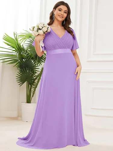 Miniatura 117 de Ever-Pretty Vestido formal para mujer, Navidad, Año Nuevo, cuello en V, gasa, talla grande, largo hasta el suelo, vestido de dama de honor