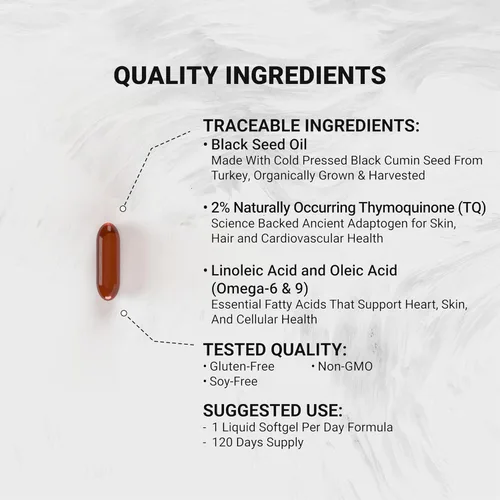 Miniatura 5 de Naturalis Aceite de semilla negra prensado en frío 1000 mg 2% de timoquinona natural (TQ) para cabello, piel, uñas y apoyo cardiovascular Sin