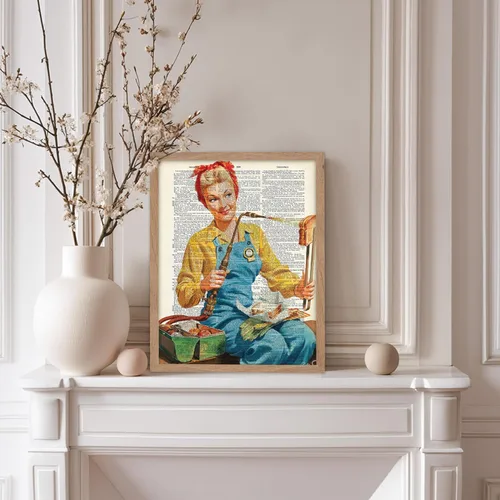 Miniatura 5 de Poster Master Póster de Arte del Diccionario - Impresión Retro de Mujer Soldadora - Arte de Sándwich de Queso a la Parrilla - Regalo para Ella