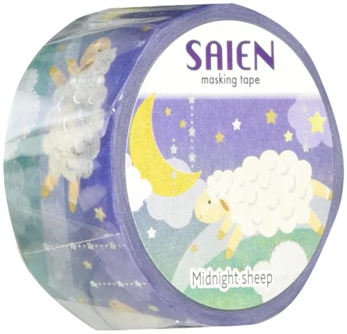 Cinta adhesiva japonesa Washi (Kamiiso) Midnight sheepSAIENUR-3108 - Cinta adhesiva japonesa de Washi *Fabricado en Japón x 0.78 pulgadas x 0.78 pies