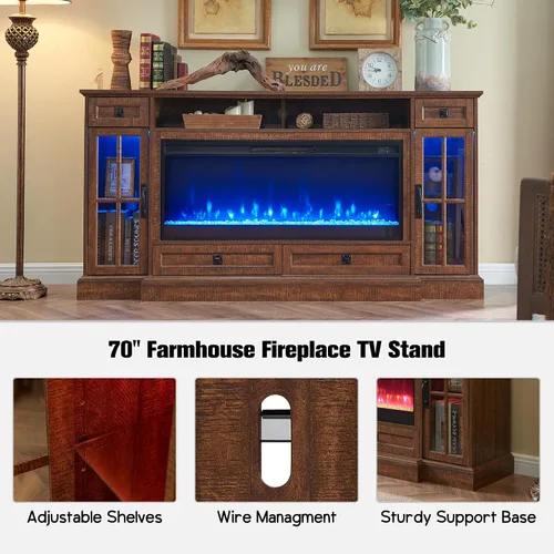 Miniatura 7 de RedLemon Soporte de TV con chimenea de granja para TV de 80 pulgadas, centro de entretenimiento de 36 pulgadas de alto con chimenea eléctrica